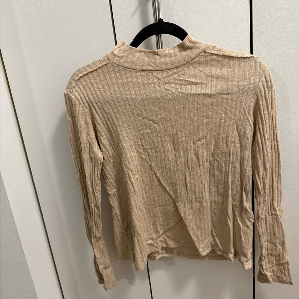Zara Beige Ribbed Long Sleeve Top